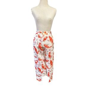 Rare Curry Women White Orange Koi Fish Cherry Blossom Print Cropped Pants Small